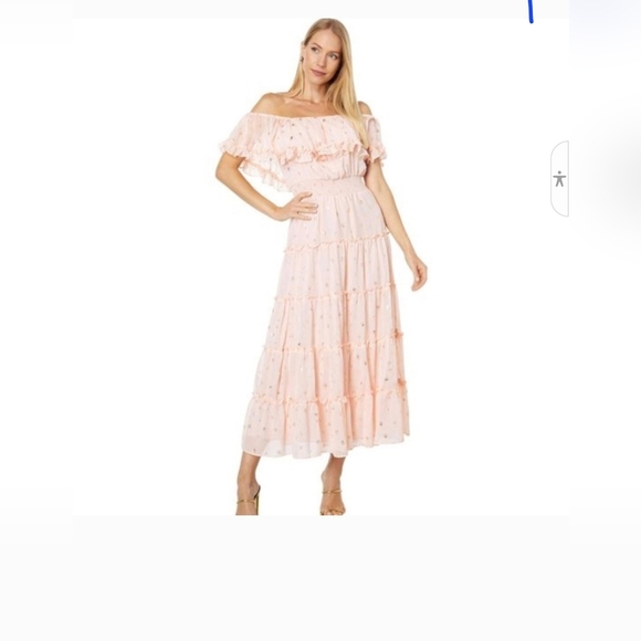 Vince Camuto Dresses & Skirts - Vince Camuto Pink Pleated Off-Shoulder Maxi Dress